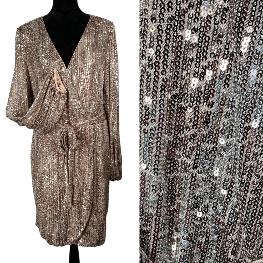 VENUS Sequin Midi Dress in Silver and Gold